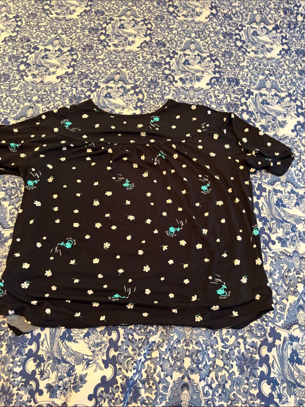 kate spade Black Floral Cat Pajama Set with Teal Accents - Picture 5 of 7